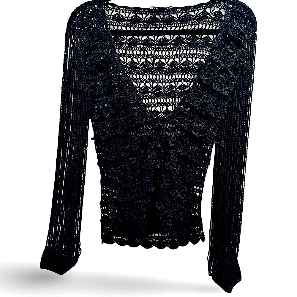 JULIEN MACDONALD black knit cardigan sweater.